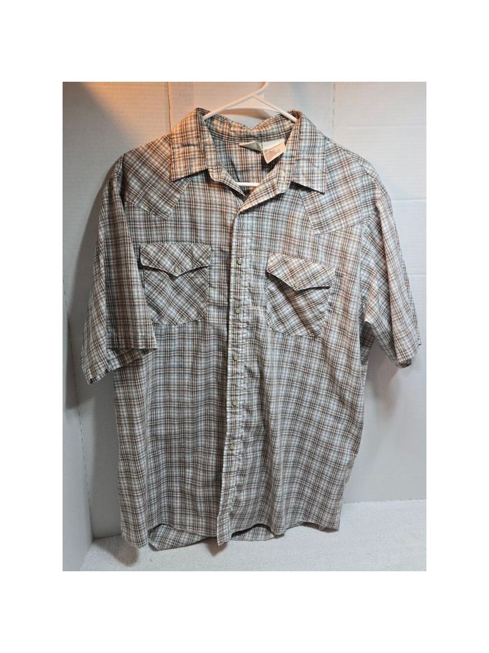 Men's Express Rider Plaid Casual Button Down Shirt L White Brown